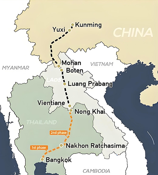 中国至老挝、泰国公铁联运